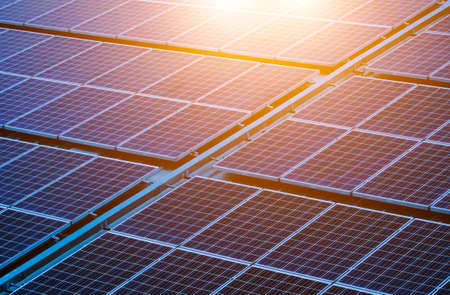 Aerial view of Solar panel, alternative electricity source - concept of sustainable resources, -...