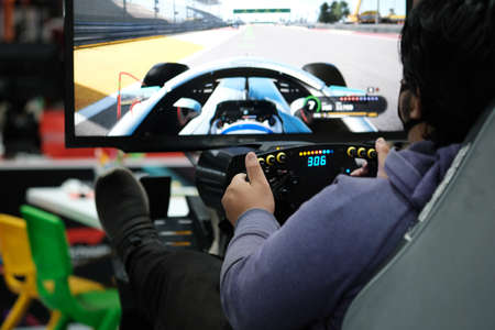 Bangkok, Thailand - December 9, 2020 : People play at Games Week, event dedicated to video games and electronic entertainment. (VR games)のeditorial素材