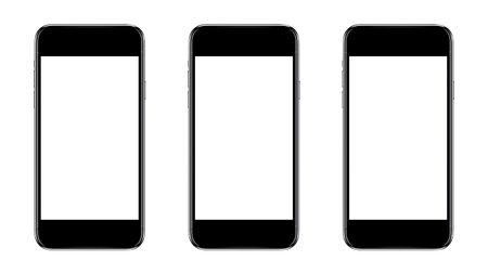 Mobile phone with round edges in Black color, with blank white screen for Infographic Global...