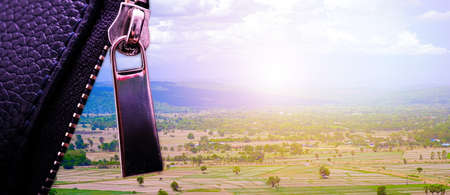 Unzip a view to Amazing panorama view of rice terraces fields in Ifugao province mountains under...