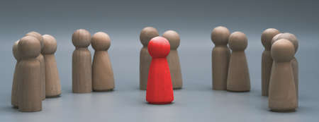 Concept of leadership, influence, crisis management. People figures and comment clouds above their heads. the search for fresh ideas and optimal solutions. Best thought, good idea, positive feedback.の写真素材