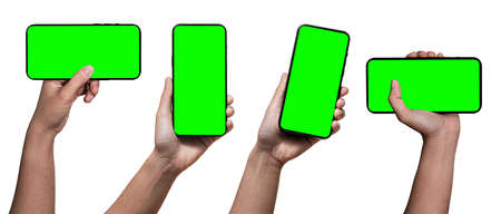Businessman hand holding black smartphone, The shape of a modern mobile smartphone Designed to have...