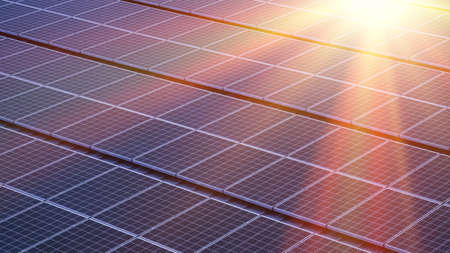 Solar panel with blue sky and sunset. green clean energy concept. clean energy, electric...