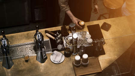 Coffee Shop Bar Counter Cafe Restaurant Relaxation, coffee extraction from professional coffee...
