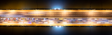 Expressway top view, Road traffic an important infrastructure, Drone aerial view fly in circle,...