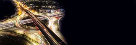 Expressway top view, Road traffic an important infrastructure, Drone aerial view fly in circle,...