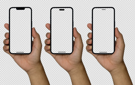Smartphone similar to 14 with blank white screen for Infographic Global Business Marketing Plan, mockup model similar to isolated Background of digital investment economy - Clipping Pathの写真素材