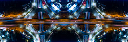 Expressway top view, Road traffic an important infrastructure, Drone aerial view fly in circle,...