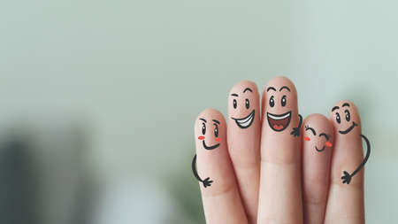 Fingers with Smile Face, Happy, Friendship, Family, Group, Teamwork, Community, Unity, Love Concept.の写真素材