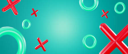 X and O Geometry shape on a green background. Abstract background 3D Render illustration.