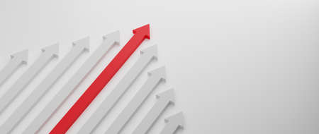 Leader Red arrow leading white arrow on white background. Teamwork, Cooperation, Business Partner, Leadership conceptの写真素材