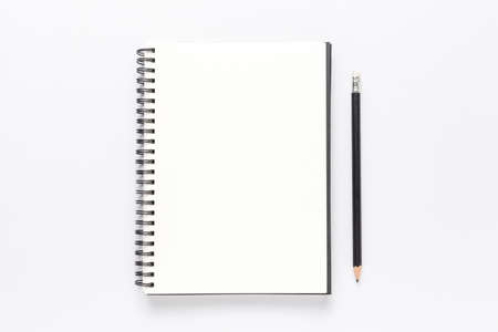 Top view, empty notebook on a white background.