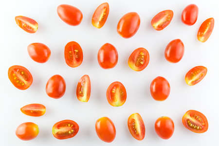 Top view fresh tomatoes on white backgroundの写真素材