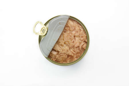 canned tuna isolated on white backgroundの写真素材
