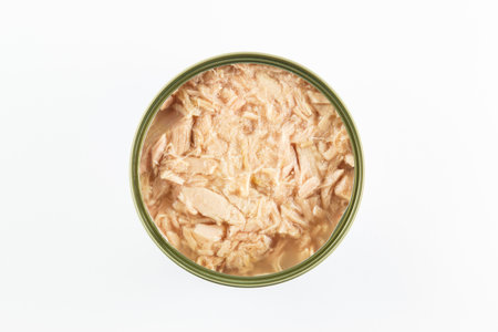 canned tuna isolated on white backgroundの写真素材