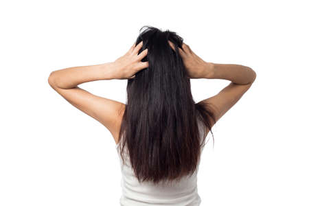 female itching scalp itchy his hair on a white background