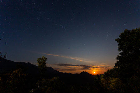 Beautiful mountain views With rising moons and stars