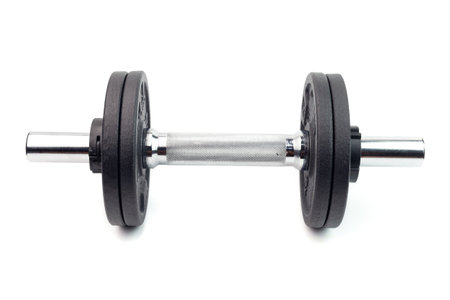 metal dumbbell isolated on white backgroundの写真素材