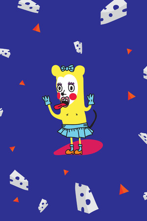 Funny little yellow mouse with cheese.のイラスト素材