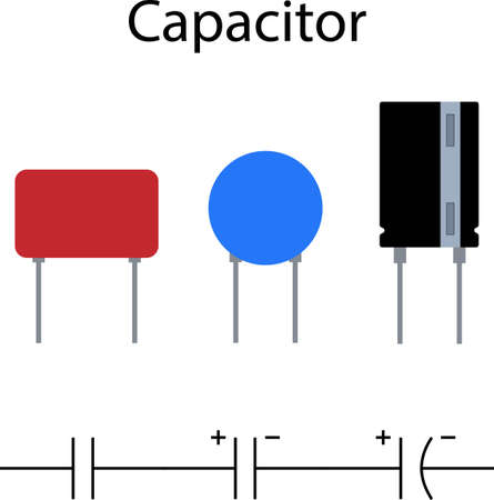 Flat capacitor electronic component with symbols vector illustration electrical device icon art.のイラスト素材