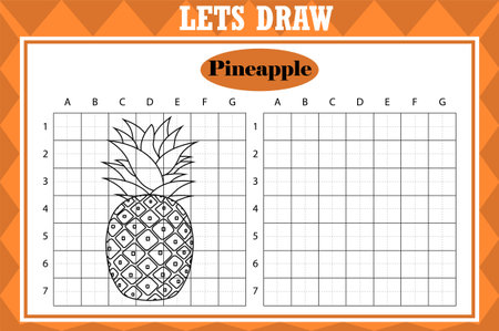 Draw cute pineapple. Grid copy worksheet. educational children game. Drawing activity for toddlers and kids. Vector Holiday drawing practice worksheet.のイラスト素材