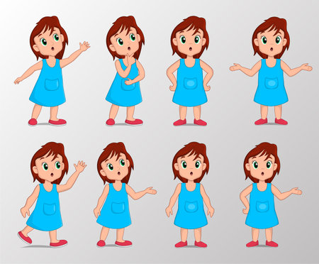 Cute girl with shock gesture expression set vector illustrationのイラスト素材