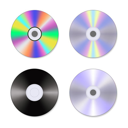 3d realistic compact disk set isolated on a white background, cd design template for mockup, compact disk icons vector set.のイラスト素材