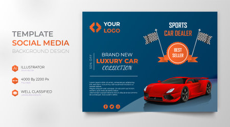 Vector sports car social media banner template. landscape poster, digital banner, flyer, brochure and web design.のイラスト素材