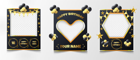 Vector illustration of colorful photocall happy birthday framesのイラスト素材