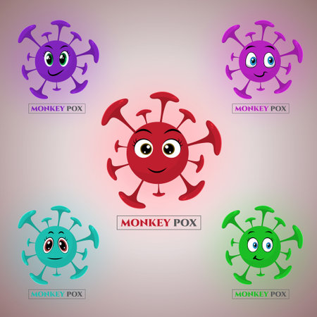 Monkey pox virus in cartoon style, vector illustration of flat style virus outbreak pandemic logo designのイラスト素材