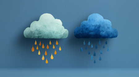 Rainy weather concept with clouds and raindrops. Vector illustration.の素材