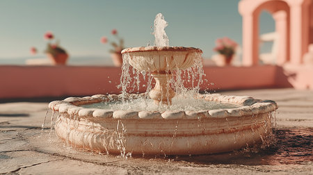 Fountain on the terrace of a luxury hotel. Toned.の素材