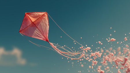 Red kite flying high in the blue sky. 3d renderingの素材