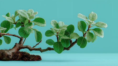 Bonsai tree on turquoise background. 3D renderingの素材