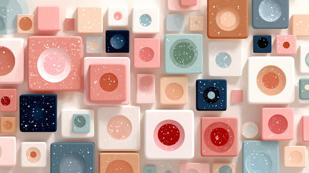 Colorful geometric shapes on a white background. 3D rendering.の素材