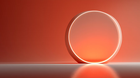 3d render, abstract geometric background, glowing round frame, empty spaceの素材