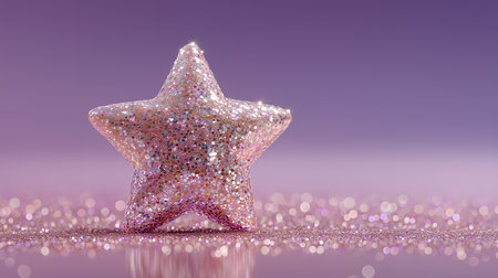 Christmas star on purple background with bokeh effect. 3d illustrationの素材