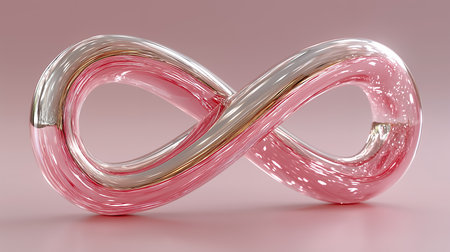 Infinity symbol on a pink background. 3d rendering. Computer digital drawing.の素材