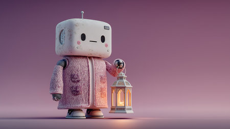 Robot with lantern. 3d illustration. Ramadan Kareem.の素材