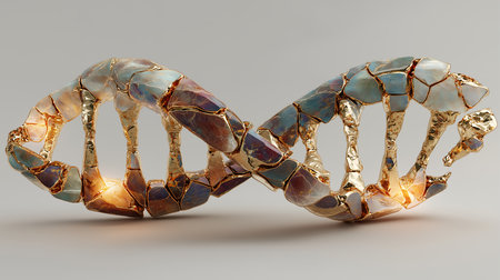 3d render of a DNA helix made of glass and precious stonesの素材