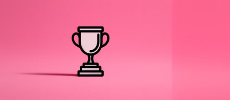 3D rendering of a black trophy icon isolated on pink studio backgroundの素材