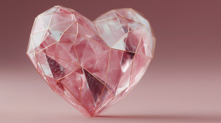 Crystal heart on a pink background. 3d rendering, 3d illustration.の素材