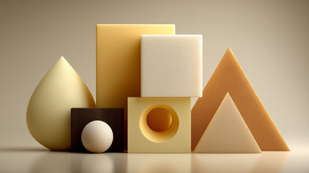 3d render, abstract geometric shapes in yellow and brown colors.の素材