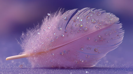 Feathers on a purple background. 3d rendering illustration.の素材
