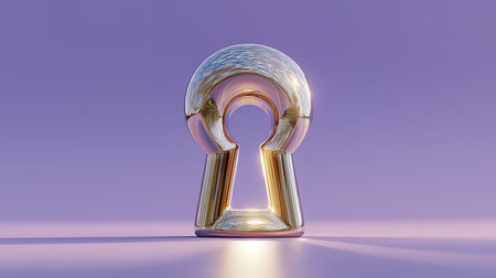Keyhole on purple background. Computer generated 3D photo rendering.の素材