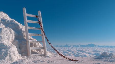 3d rendering of a ladder in the snow on a blue sky backgroundの素材