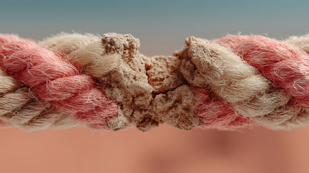 close up of red and brown rope on brown background, shallow depth of fieldの素材