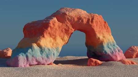 Colorful stone arch in the desert. 3d render illustration.の素材