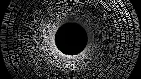 Spiral of words inside a tunnel. 3D rendering.の素材