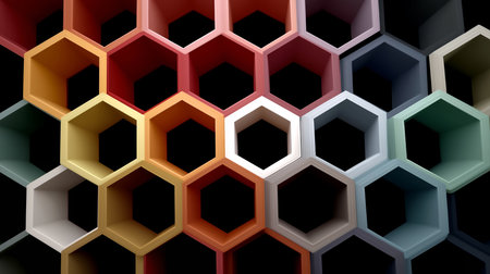 3d rendering of abstract geometric hexagon background. Creative concept for wallpaper, banner, background, landing pageの素材